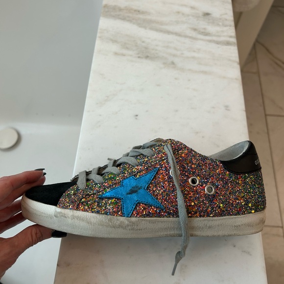 Golden Goose Superstar Sneaker Multi Glitter Metallic Turquoise Blue Star 37 - Picture 13 of 16